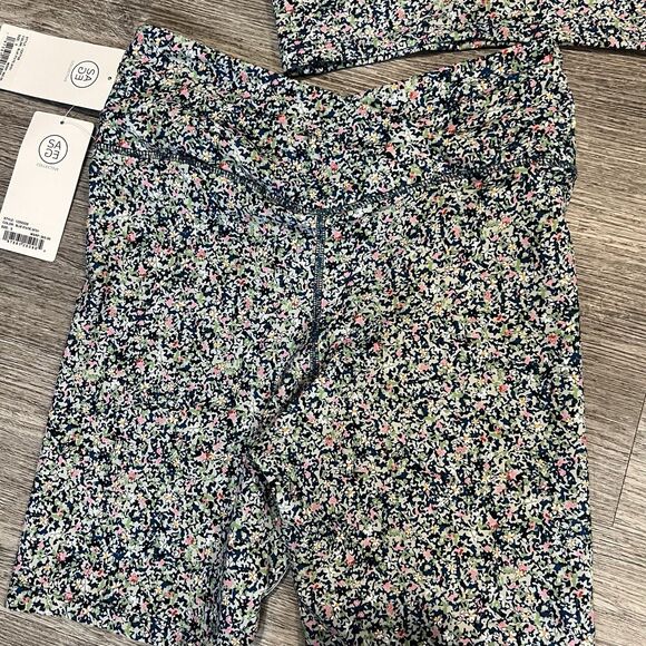 Sage Collective Set Sport Bra Biker Short Floral Blue Static Ditsy NWT Small - Picture 9 of 13